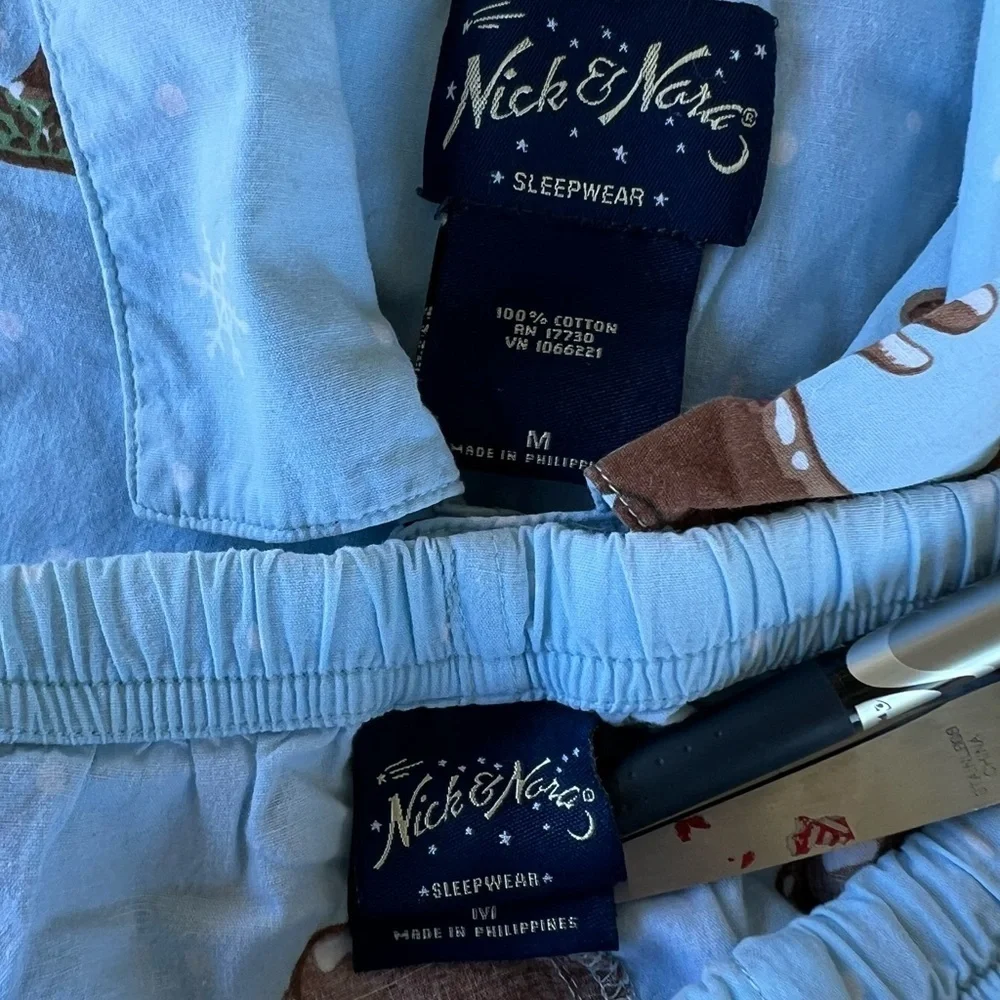 Y2K Nick & Nora Chocolate Moose Whipped Cream Cotton Pajama Set HTF Blue Tag Med